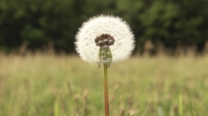 Wall Mural - Dandelion seed head, meadow, blurred background, nature scene