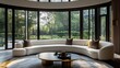 © Titon - A European style white curved sofa, a black and gold coffee table