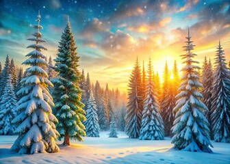 Wall Mural - Serene Winter Wonderland: Snow Covered Forest Landscape with Gentle Snowfall