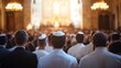 © Generative AI - Jewish Congregation Gathered for Religious Ceremony in Traditional Synagogue Interior : Generative AI