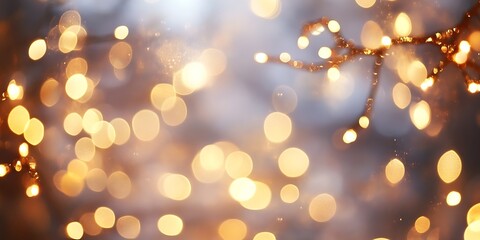 Aufkleber - Warm glowing holiday lights creating bokeh effect on tree branches during festive season : Generative AI