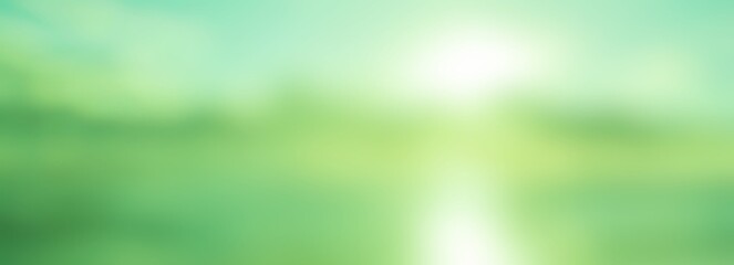 Wall Mural - spring and summer background - abstract banner - green blurred bokeh lights -