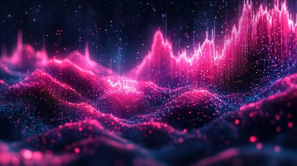 Sticker - Pink data wave, digital landscape, glowing particles, futuristic background, tech concept