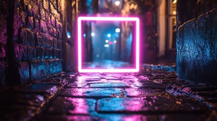 Wall Mural - Pink neon square alleyway night background