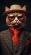© KarpenArt Studio - A cat dressed as a human wearing glasses and a fedora.
