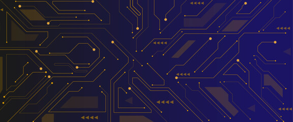 Vector technology lines circuit and dots on blue engineering technology concept vector panorama background.