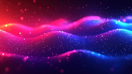 Wall Mural - Red blue energy waves, particles, dark background, digital art, website header