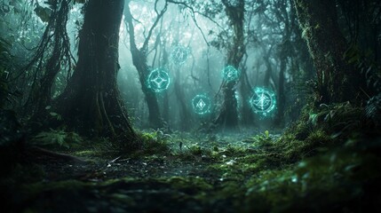 Wall Mural - mystical encounter in enchanted forest nature scene dreamlike environment serene viewpoint soulful c