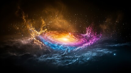 Aufkleber - Galactic birth a swirling light-infused galaxy in cosmic space digital art vibrant environment awe-inspiring view