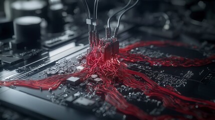 Leinwandbilder - Organic computer system integration exploring living technology in a futuristic lab environment