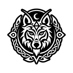 Wall Mural - Wolf moon tattoo icon in filled style