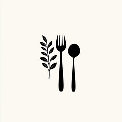 Wall Mural - Utensils and leaf branch on plain background, food blog or menu header