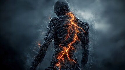 Leinwandbilder - Exploring human evolution and biotechnology integration in a futuristic city a close-up sci-fi digital art view