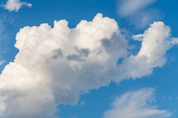 Wall Mural - Sky clouds background. Blue Heaven and white clouds. White cloudy Heaven with soft sun light. Clouds on pastel blue sky background. Sky Landscape Background. Sky Clouds Wallpaper.