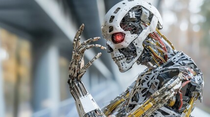 Aufkleber - Cyborg humans showcasing advanced robotic limbs in urban environment futuristic artwork high-tech perspective innovation