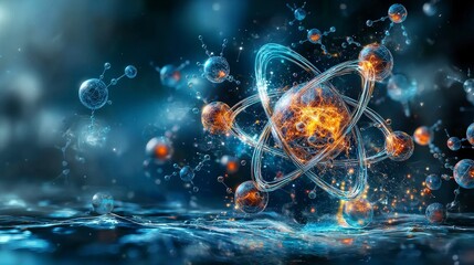 Fototapete - Quantum dance of atomic structures cosmic realm digital art vibrant atmosphere abstract perspective energy concepts