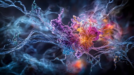 Fototapete - Vibrant dance of glowing chromosomes scientific visualization digital art abstract environment micro perspective