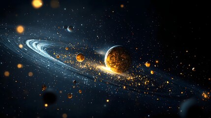 Wall Mural - a dazzling satellite dwarf galaxy orbiting the milky way with scattered star clusters creating an et