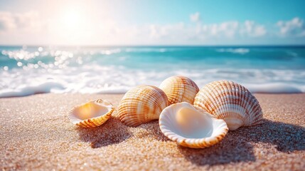 Canvas Print - Seashells Beach Sunrise Ocean Waves Summer Vacation