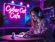 © Simon - Cyberpunk-style neon café with a glowing sign