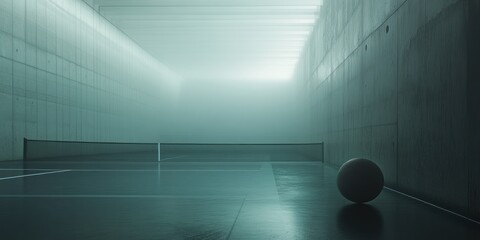 Poster - Foggy indoor sports court with a ball.