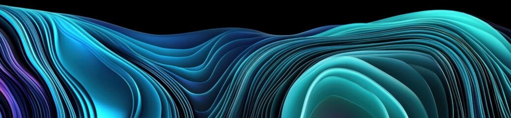 Wall Mural - abstract blue and teal waves flowing in dark background.
