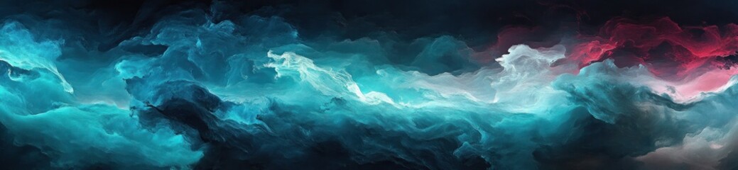 Wall Mural - abstract teal, white, and red cloudscape.