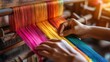 © EmmaStock - A skilled Indian artisan hand-weaving a silk saree on a wooden loom, surrounded by vibrant threads and fabrics in a traditional workshop with sunlight streaming through the windows