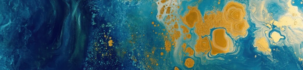 Wall Mural - abstract blue and gold paint swirls.