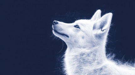 Wall Mural - White fox profile, looking up, artistic rendering.