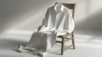 Wall Mural - a white shirt draped over a wooden chair against a light background.