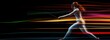 © BerkahStock - Female fencer in dynamic action with colorful motion blur.