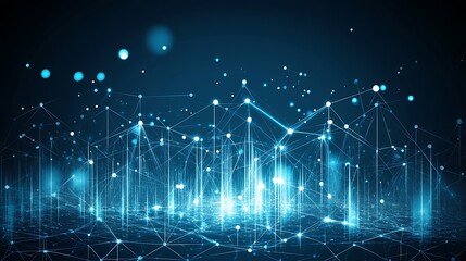 Digital network, glowing nodes, abstract background, tech concept