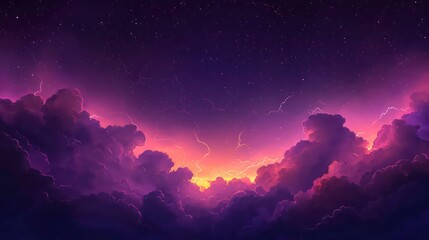 Wall Mural - A night sky with dark purple storm clouds glowing from lightning.