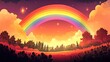 © DnQajik - A cartoon rainbow arches across the sky, casting colorful rays of light on an enchanting landscape below
