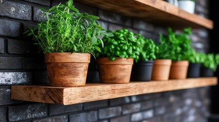 Canvas Print - Kitchen herb garden on rustic shelves