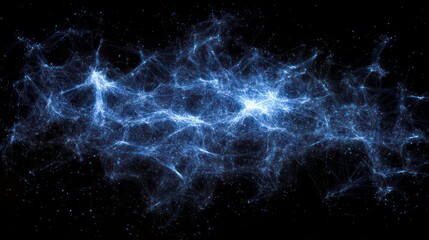 A luminous network of blue lines and dots set against a dark backdrop.