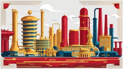 Fototapete - A vibrant and modern industrial city with a blend of old and new architecture