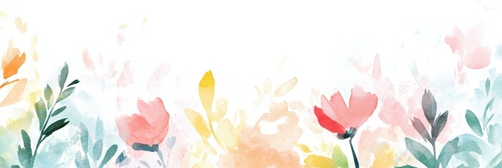 Poster - Colorful watercolor illustration of blooming flowers in a serene garden setting during springtime. Generative AI