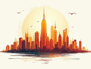 Poster - Sunset Cityscape with Urban Architecture