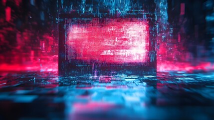 Aufkleber - Breathtaking futuristic city landscape with neon lights digital glitch effects and a moody rainy night atmosphere  This striking visual blends technology architecture