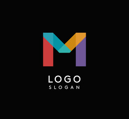 Aufkleber - Colorful geometric letter M with overlapping shapes, modern vibrant logo design for tech company, creative agency, architecture design studio, startup looking bold brand identity. Vector illustration