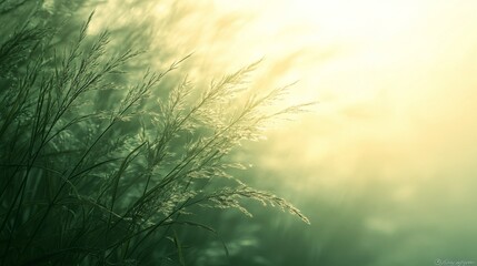 Wall Mural - Morning dew glistens on vibrant green grass in a sunlit natural setting