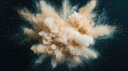 Wall Mural - Beige powder explosion against black background; design element