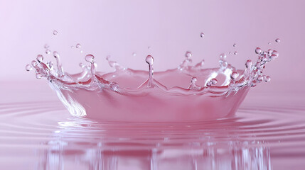 Poster - Captivating water sculpture with dynamic flowing droplets creating a mesmerizing crown like shape in vivid shades of pink and purple  Elegant ethereal and intriguing