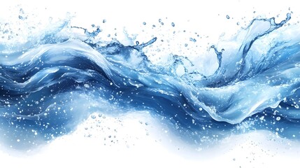Aufkleber - Dynamic Blue Water Splash with Flowing Crystal Clear Droplets and Foamy Waves  Abstract Background of Refreshing Aqua Liquid Motion and Transparent Fluid Texture
