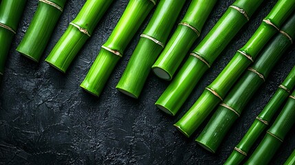 Poster - Fresh green bamboo stalks on dark surface