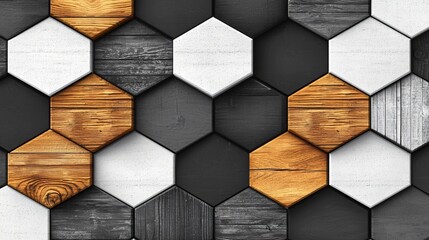 Wall Mural - Hexagon wood stone wall texture background design