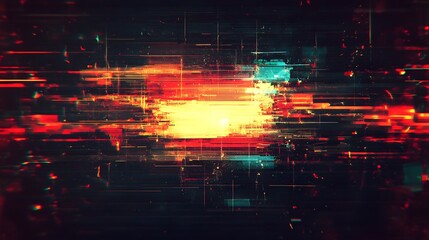 Fototapete - Glitchy Digital Explosion of Luminous Particles in Vibrant Cosmic Gradient Background   Abstract Futuristic Visual Effect with Neon Streaks Data Streams and Electric Field Distortions