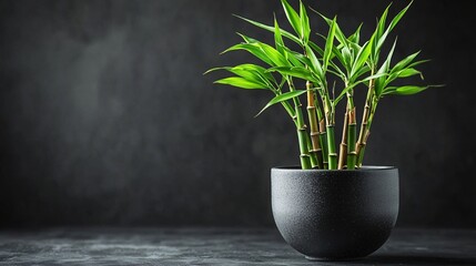 Poster - Lucky bamboo plant in pot, dark background, home decor